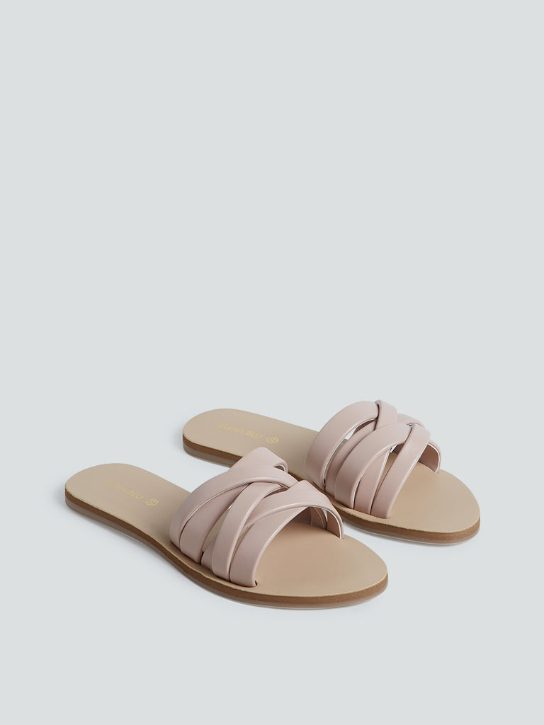 LUNA BLU Light Pink Multi-Strap Slides